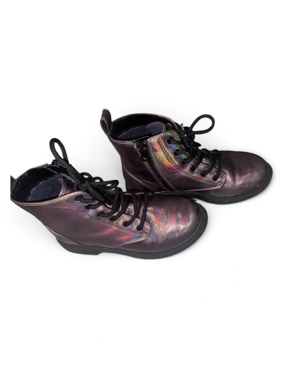Art Class Zoe Girls Iridescent Metallic Combat Boots Lace Up Size 2